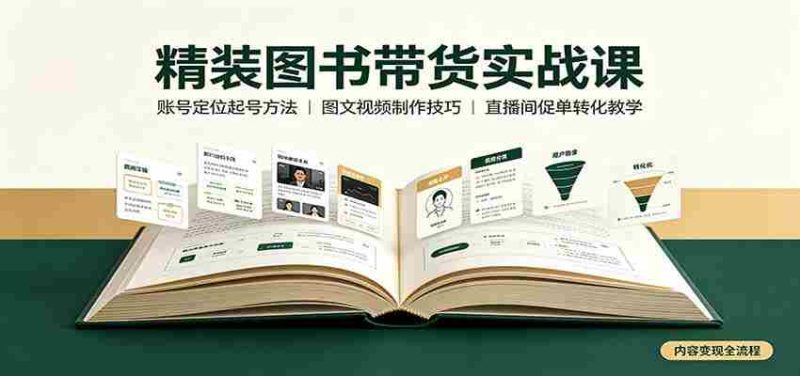 精装图书带货实战课:账号定位起号方法,图文视频制作,促单转化教学-湘创网