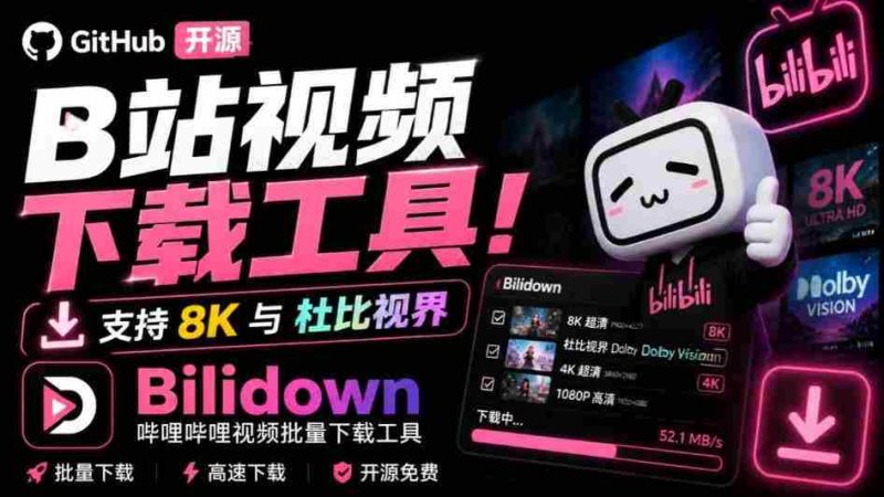 Github开源B站视频下载工具!支持8K与杜比视界的哔哩哔哩视频批量下载工具,简单易用Bilidown-湘创网