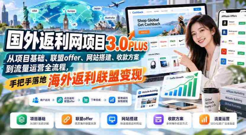 全球返利平台3.0PLUS全解析:涵盖项目起点、合作优惠、搭建攻略、支付策略及流量推广,一站式实现海外联盟收益变现-湘创网