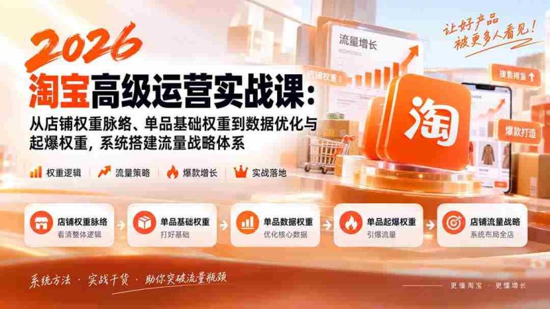 2026淘宝高级运营实战课：从店铺权重脉络、单品基础权重到数据优化与起爆权重，系统搭建流量战略体系-湘创网