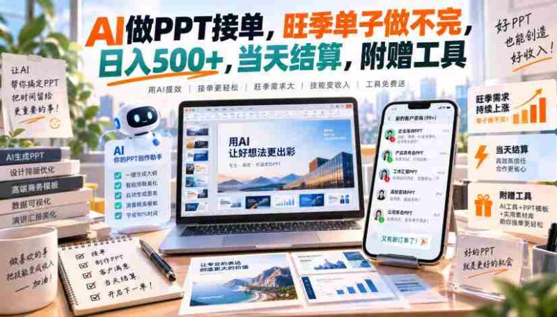 AI做PPT接单，旺季单子做不完，日入500+，当天结算，附赠工具【揭秘】-湘创网