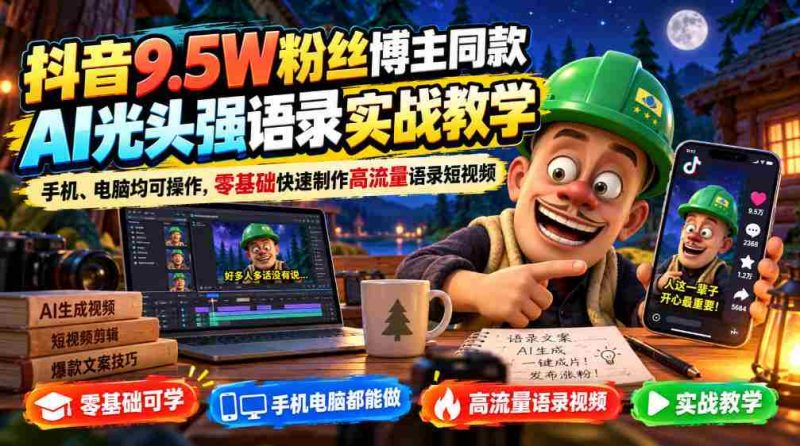 抖音9.5W粉丝博主同款AI光头强语录实战教学，手机、电脑均可操作，零基础快速制作高流量语录短视频-湘创网