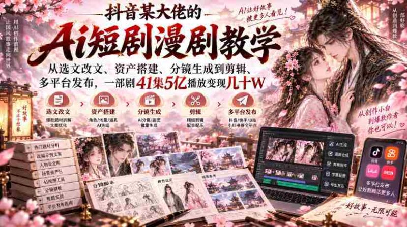 揭秘抖音AI剧作大师:从剧本改编到多平台发布,41集剧集5亿播放量,轻松变现数万元-湘创网