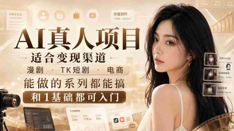 AI真人项目,适合变现渠道,漫剧,TK短剧,电商,能做的系列都能搞,0和1基础都可入门-湘创网
