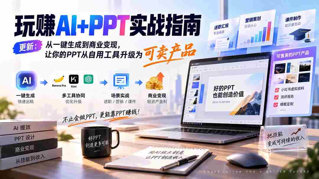 （20247期）玩赚AI+PPT实战指南-更新5月13：从一键生成到商业变现，让你的PPT从自用工具升级为可卖产品-湘创网