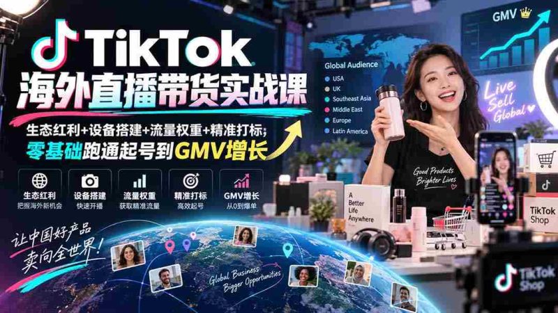 TikTok海外直播带货实战课|生态红利+设备搭建+流量权重+精准打标,零基础跑通起号到GMV增长-湘创网