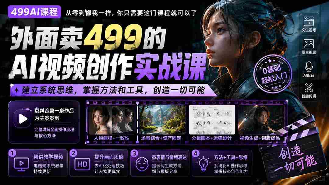 （20307期）外面卖499的AI视频创作实战课：建立系统思维，掌握方法和工具，创造一切可能。-湘创网