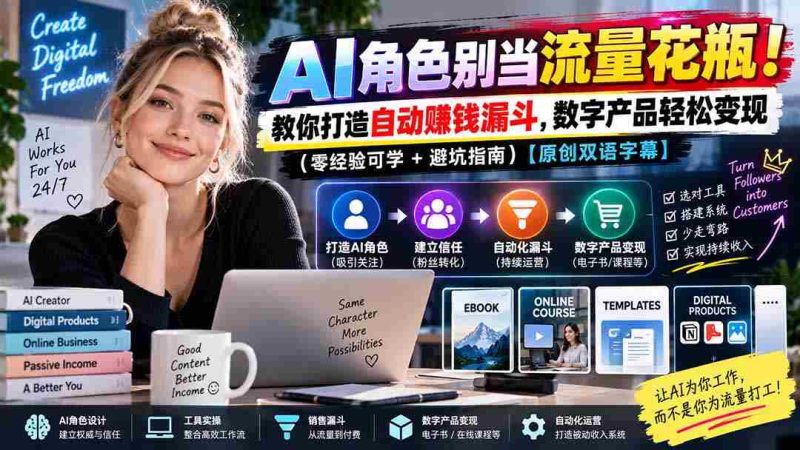 AI角色别当流量花瓶!教你打造自动赚钱漏斗,数字产品轻松变现(零经验可学+避坑指南)【原创双语字幕】-湘创网