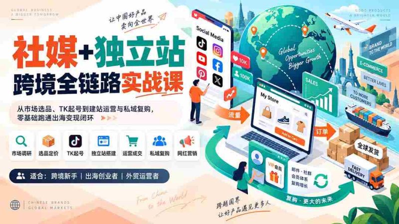 （20361期）社媒+独立站跨境全链路实战课：从市场选品、TK起号到建站运营与私域复购，零基础跑通出海变现闭环-湘创网