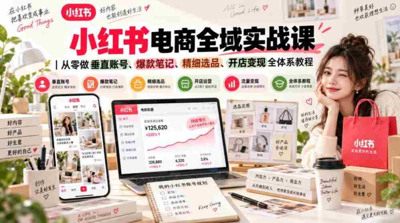 小红书电商全域实战课|从零做垂直账号、爆款笔记、精细选品、开店变现全体系教程-湘创网
