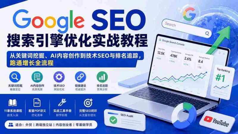 (20241期)Google SEO搜索引擎优化实战教程:从关键词挖掘、AI内容创作到技术SEO与排名追踪,跑通增长全流程-湘创网