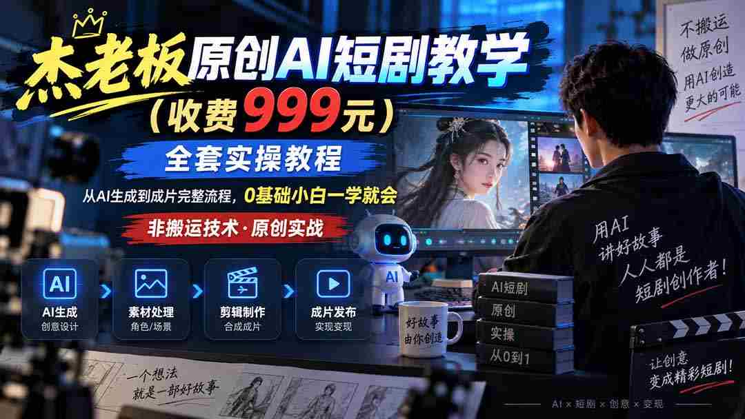 （20254期）杰老板原创AI短剧教学（收费999元），全套实操教程，0基础小白一学就会，非搬运技术-湘创网