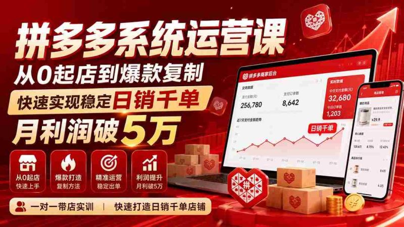 拼多多系统实操课程——无需水印版(9月更新),零基础开店至爆款打造,轻松达成每日千单销量,月收入轻松跨越五万元大关-湘创网