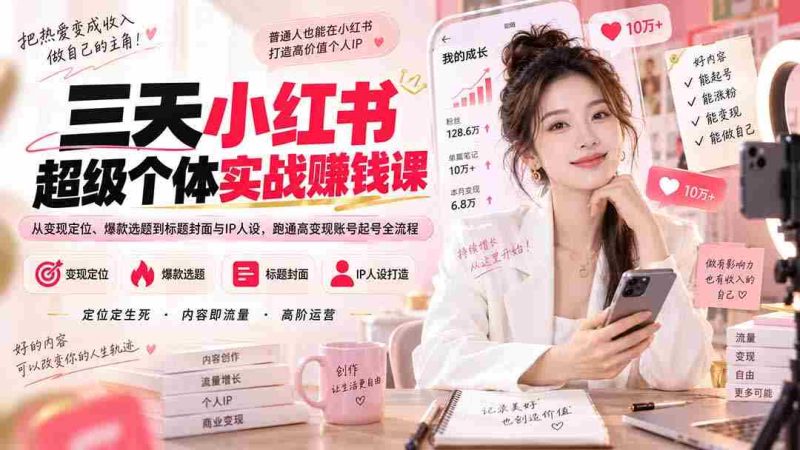 (20331期)三天小红书超级个体实战赚钱课:从变现定位、爆款选题到标题封面与IP人设,跑通高变现账号起号全流程-湘创网