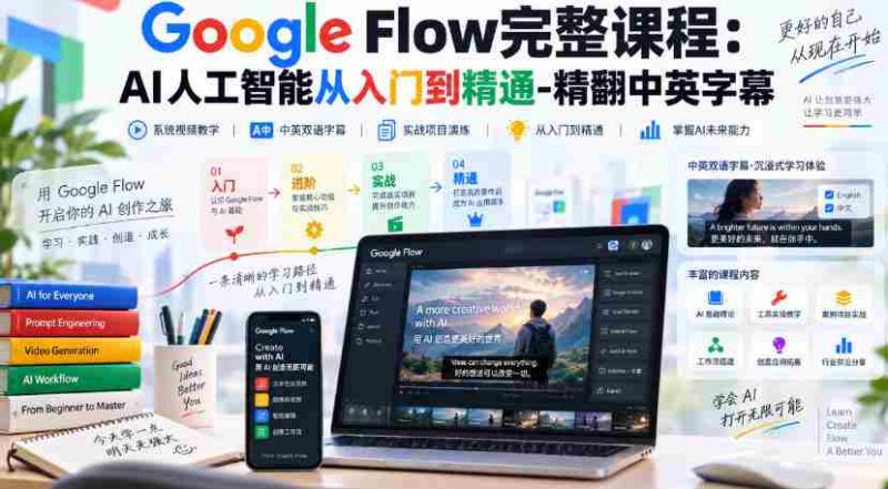 高清呈现】Google Flow全程教程：人工智能学习之路，从新手到高手，中英字幕全收录-湘创网