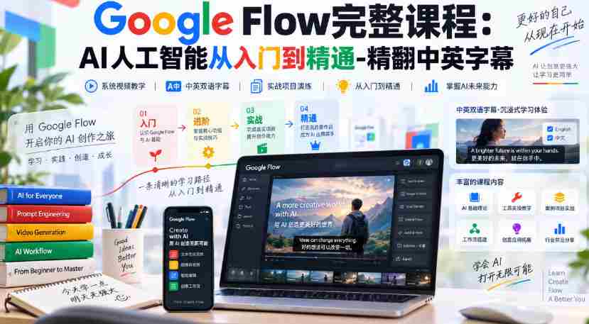 高清呈现】Google Flow全程教程：人工智能学习之路，从新手到高手，中英字幕全收录-湘创网