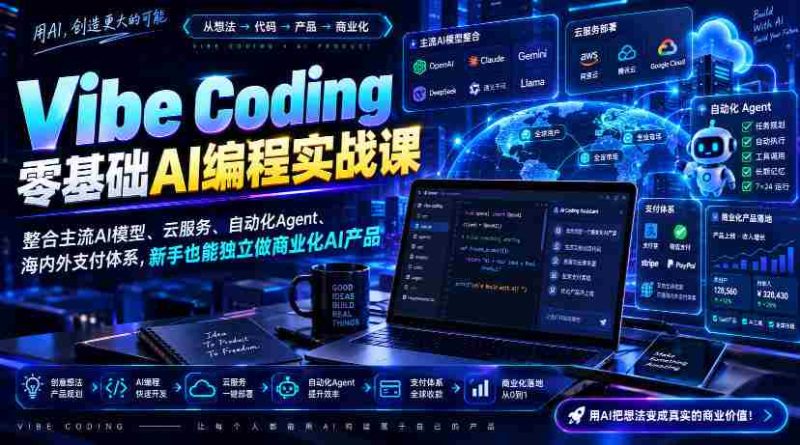 Vibe Coding零基础AI编程实战课-无水印,整合主流AI模型、云服务、自动化Agent、海内外支付体系,新手也能独立做商业化AI产品-湘创网