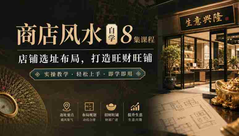 店铺风水布局全攻略：8节自学课程，教你选址秘籍，打造财富磁场实操教学-湘创网