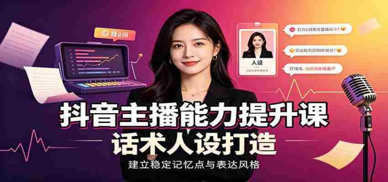 抖音主播能力提升课：账号底层逻辑，直播间搭建调试，话术人设打造全套教学-湘创网