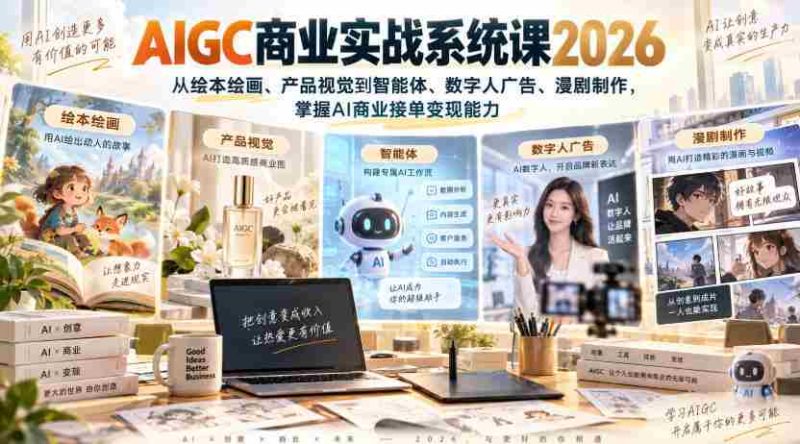 AIGC商业实战系统课2026,从绘本绘画、产品视觉到智能体、数字人广告、漫剧制作,掌握AI商业接单变现能力-湘创网