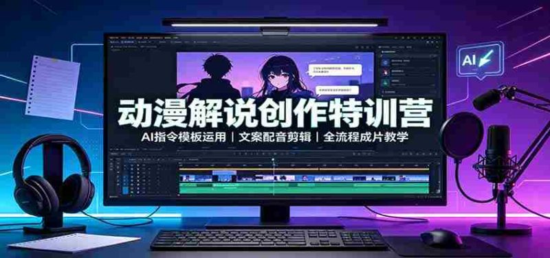 动漫解说创作特训营：AI指令模板运用，文案配音剪辑，全流程成片教学-湘创网