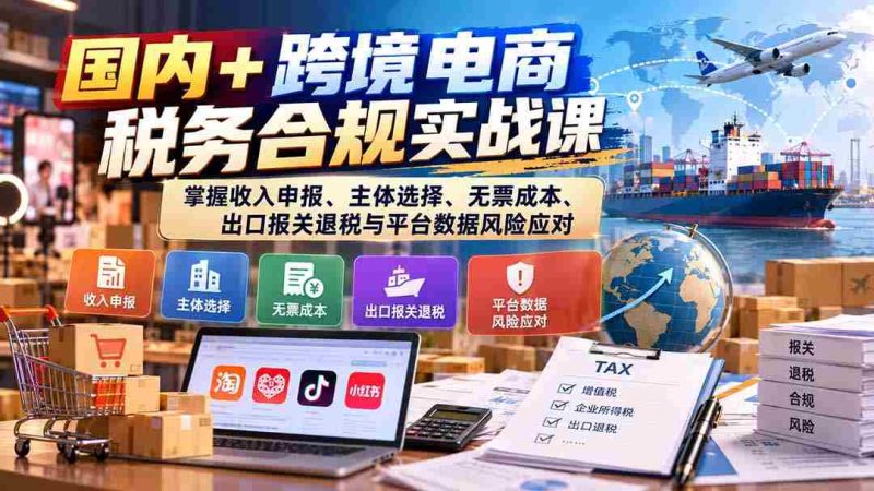 国内跨境电商税务规范实操讲座：精通收入申报、企业选择、无票成本处理、出口退税报关及平台数据风险管控-湘创网