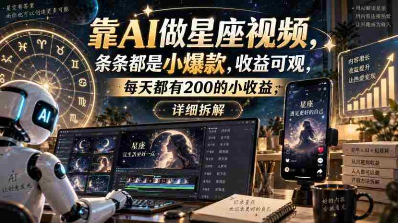 靠AI做星座视频，条条都是小爆款，收益可观，每天都有200的小收益，详细拆解-湘创网