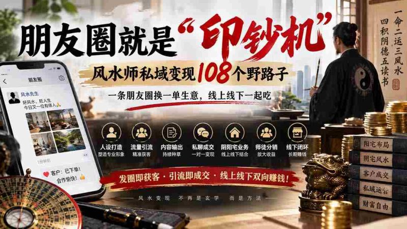 朋友圈就是“印钞机”,风水师私域变现108个野路子,一条朋友圈换一单生意,线上线下一起吃【文档】-湘创网