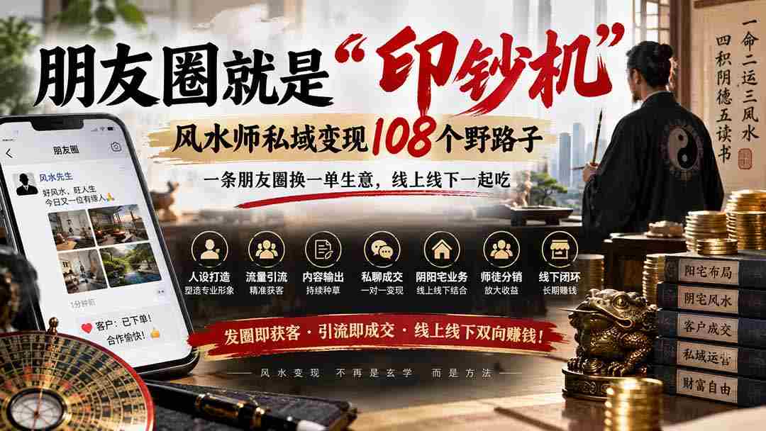 朋友圈就是“印钞机”，风水师私域变现108个野路子，一条朋友圈换一单生意，线上线下一起吃【文档】-湘创网