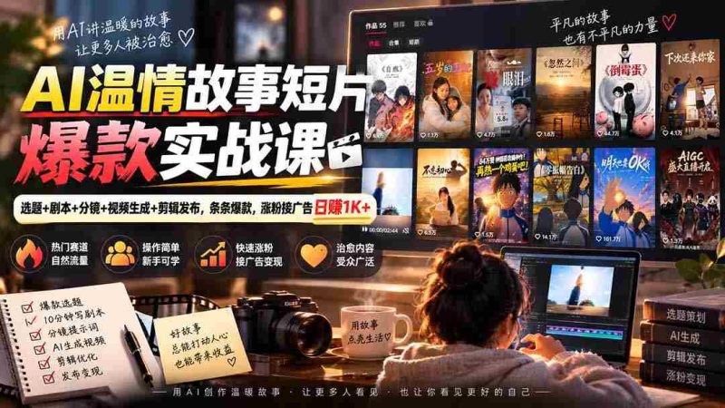 AI温情故事短片爆款实战课-更新|选题+剧本+分镜+视频生成+剪辑发布,条条爆款,涨粉接广告日赚1K+-湘创网