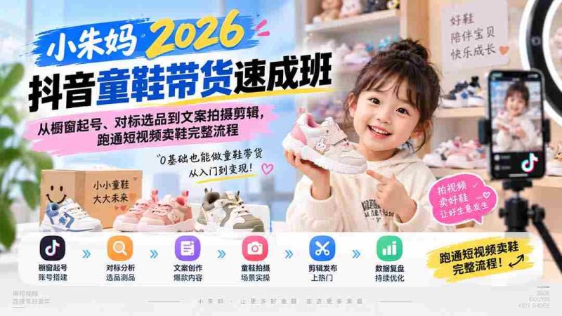 (20267期)小朱妈2026抖音童鞋带货速成班:从橱窗起号、对标选品到文案拍摄剪辑,跑通短视频卖鞋完整流程-湘创网