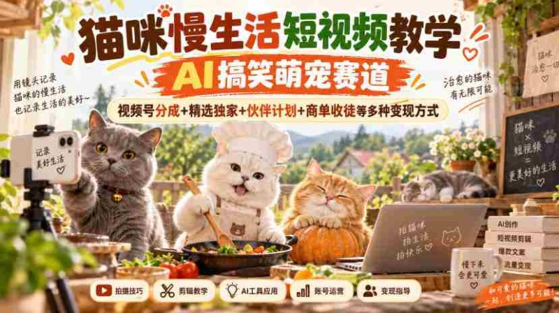AI赋能萌宠搞笑短视频，猫主子悠闲日常攻略，一网打尽视频变现路径：平台分成、独家精选、合作招募与学徒招募多元收益攻略-湘创网
