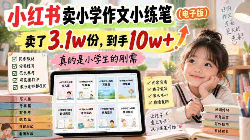 小红书卖小学作文小练笔(电子版),卖了3.1w份,到手10w+,真的是小学生的刚需-湘创网