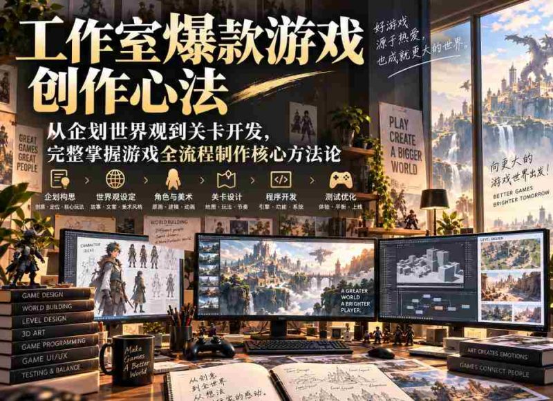 工作室爆款游戏创作心法|从企划世界观到关卡开发,完整掌握游戏全流程制作核心方法论-湘创网