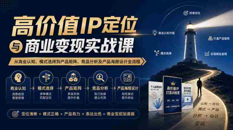 【无水印】高价值IP定位与商业变现实战课，从商业认知、模式选择到产品矩阵、竞品分析及产品海报设计全流程-湘创网