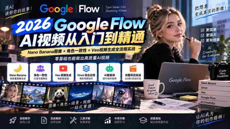 探索Google Flow AI视频制作：深度解析Nano Banana图像、角色一致性及Veo视频生成技巧，中英字幕全程指导-湘创网