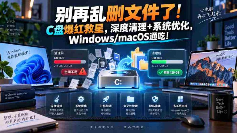 别再乱删文件了！C盘爆红救星，深度清理+系统优化，Windows/macOS通吃！-湘创网