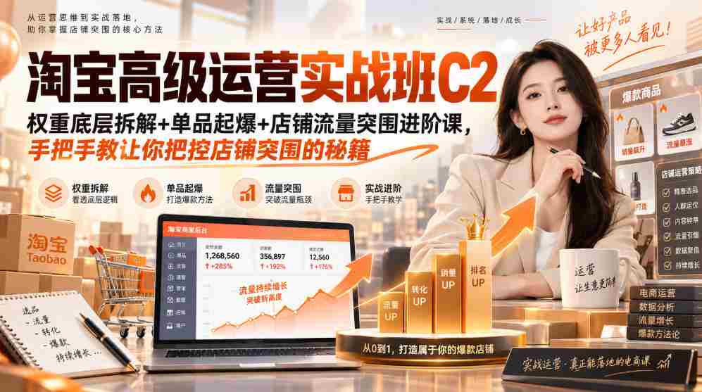淘宝高级运营实战班C2｜权重底层拆解+单品起爆+店铺流量突围进阶课，手把手教让你把控店铺突围的秘籍-湘创网