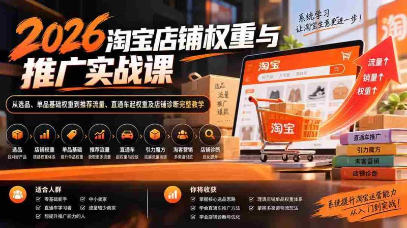 2026淘宝店铺权重与推广实战课：从选品、单品基础权重到推荐流量、直通车起权重及店铺诊断完整教学-湘创网