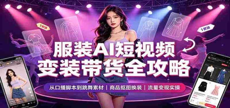 2026服装AI短视频带货实战课:变装口播跳舞素材制作,商品抠图换装,短视频变现指南-湘创网