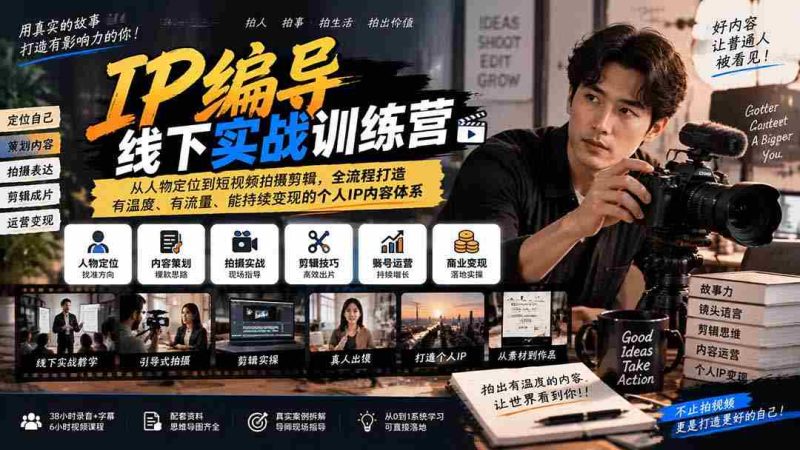 全新IP编导实战班：全方位升级，从角色塑造到短视频制作，构建温暖、热门、盈利的个人品牌内容生态-湘创网