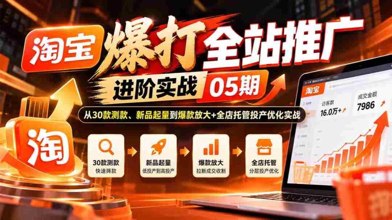 揭秘淘宝全站推广高阶秘籍:深入剖析30款测款策略,新品销量激增,爆款放大与全店托管投产优化实战技巧-湘创网
