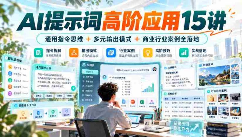 AI提示词高阶应用15讲|通用指令思维+多元输出模式+商业行业案例全落地-湘创网