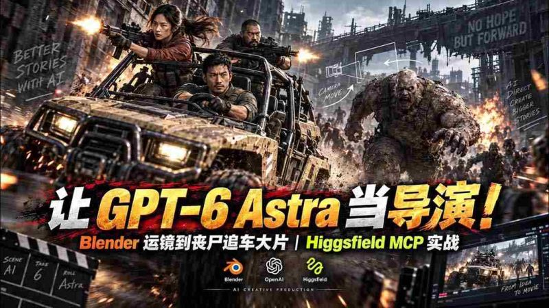 【无水印】让 GPT-6 Astra 当导演!Blender 运镜到丧尸追车大片|Higgsfield MCP 实战-湘创网
