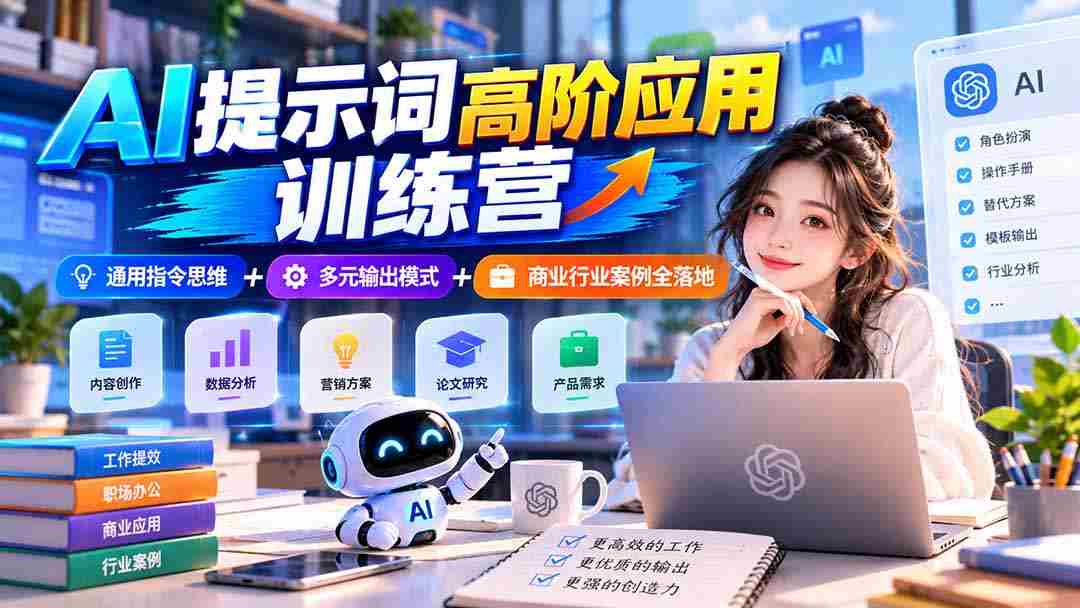 【无水印】AI提示词高阶应用训练营｜通用指令思维+多元输出模式+商业行业案例全落地-湘创网