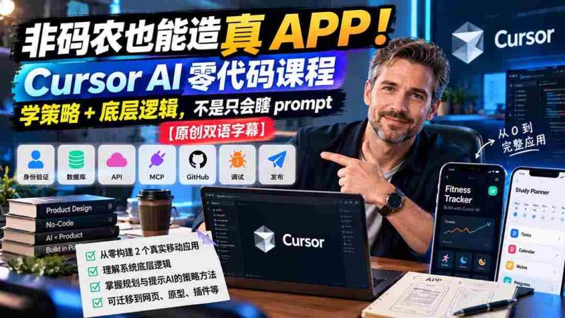 无需编程也能轻松打造APP！Cursor AI零代码教程：掌握策略与底层原理，告别盲目提示操作【双语字幕-湘创网