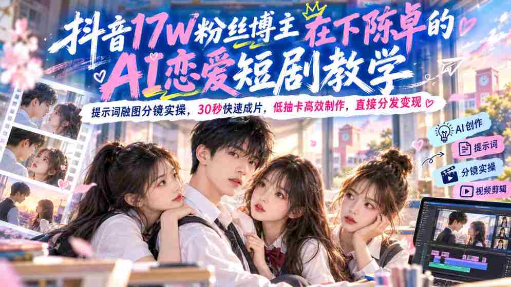 陈卓AI恋爱短剧教程走红抖音，17万粉丝博主揭秘高效融图分镜技巧，30秒速成大片，轻松变现无需高抽卡-湘创网