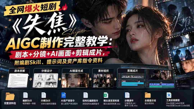 失焦》短剧全网热议,揭秘AIGC制作全过程:剧本创作到剪辑成片,附赠编剧技巧与AI指令指南-湘创网