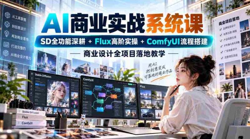 AI商业实战课程全解析:深度挖掘SD全功能,精进掌握Flux高阶技巧,Comfyui流程轻松搭建,助力商业设计项目成功落地-湘创网