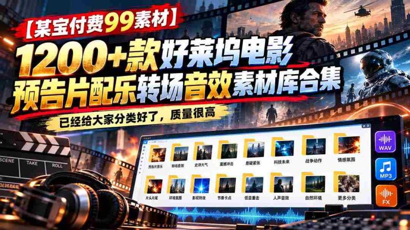 独家解锁！99元获取】好莱坞大片预告片音效精选，1200+款配乐转场音效一网打尽-湘创网